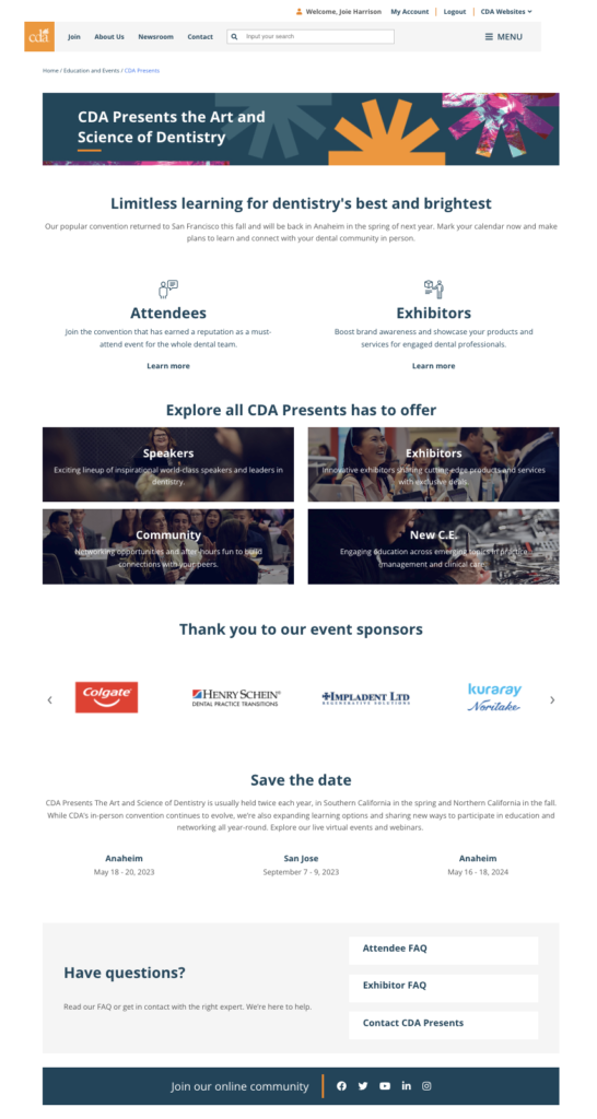 a before picture of the convention landing page