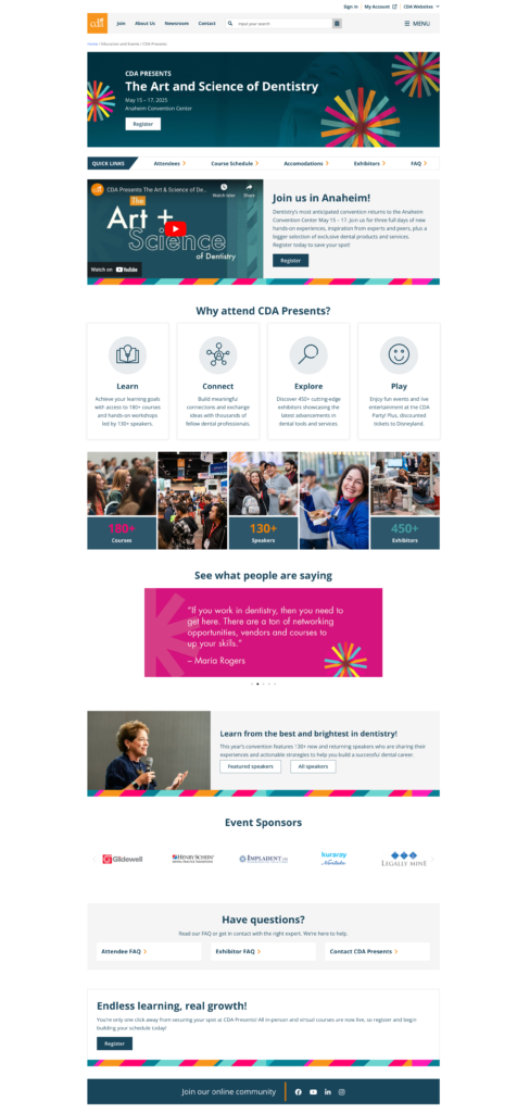 An after picture of the convention landing page. 2025 version.